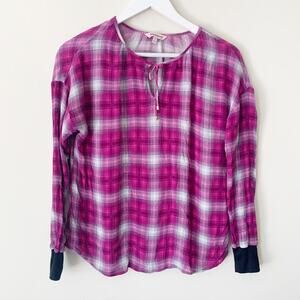 Y2K Juicy Couture Plaid Shirt Oversized Size S Slouchy Tie Neck Pink Top Grunge